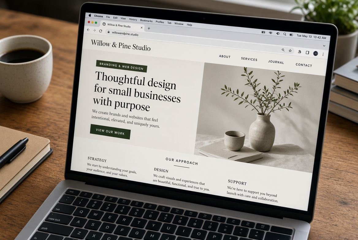 A custom-designed website shown open on a laptop screen