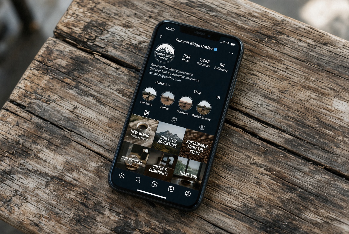A branded Instagram profile shown on a phone